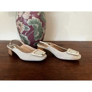 Sam Edelman Ivory Slingback Heels with Decorative Buckle